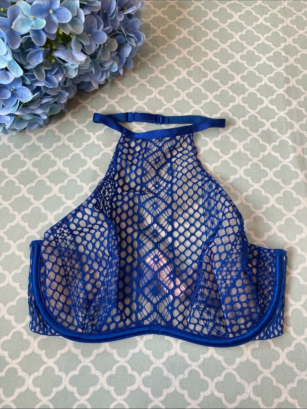 Victoria’s Secret Very Sexy Fishnet High Neck Blue 32D NWT